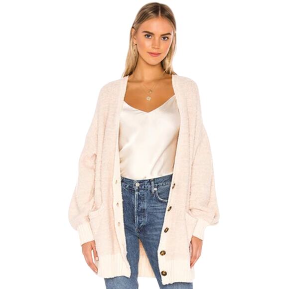 Free People Revolve Snow Drop Oversized Long Button Up Boho Cardigan Size Small - Picture 1 of 15